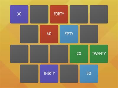 Numbers 20-100 Memory Game