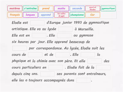 Oiseau bleu 7-8 Unité 6 Lecture 2. Complète le portrait d'Elodie par les mots qui manquent