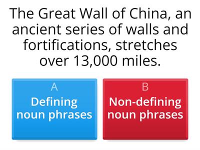 G9 - Defining and Non-defining noun phrases Quiz