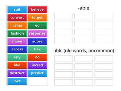 Suffix Sort:  -ABLE, -IBLE