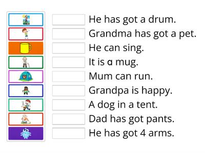 Reading sentences Group 1, 2 and 3