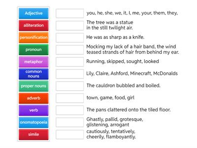 Language Device and Parts of Speech Match Up