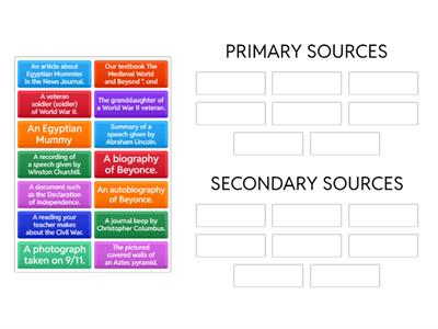 Primary and Secondary Sources sort