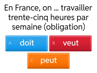 Les verbes pouvoir,devoir et vouloir au présent