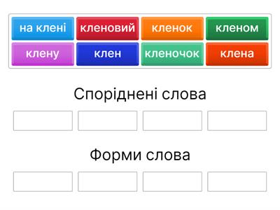 Форми слова, споріднені слова