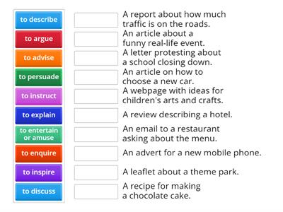Identifying different purposes of texts 