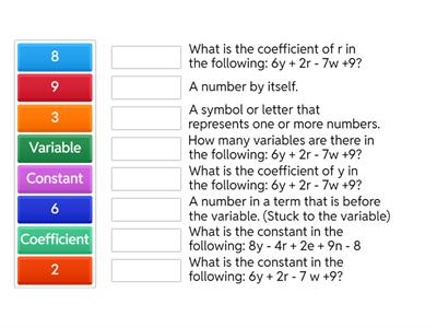 Vocabulary - Algebraic Expressions