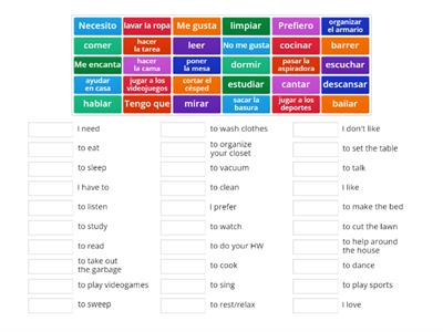 Spanish Chores & activities - Los quehaceres y actividades