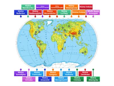 Mapa fizyczna świata. Niziny. Poziom podstawowy