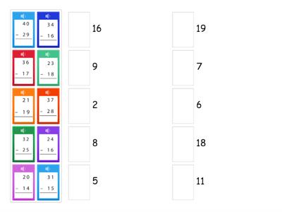  Double Digit Subtraction with Regrouping (Matching)