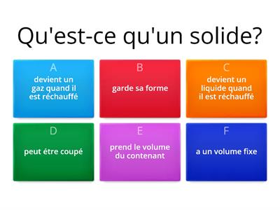 Quizz sur les solides, liquides, gaz 