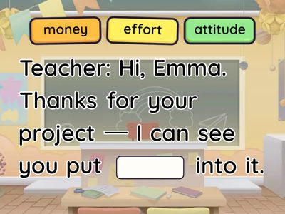 B1-level dialogue between a teacher and a student whose project didn’t go as well as expected.