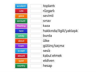 ingilizce kelimeler A1-A2
