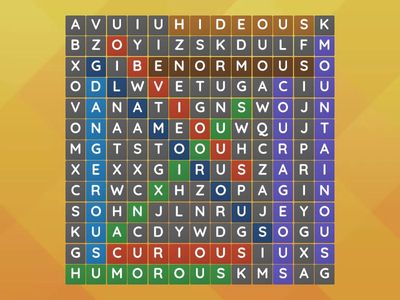 Wordsearch - Unit 7 - words ending in -ous.