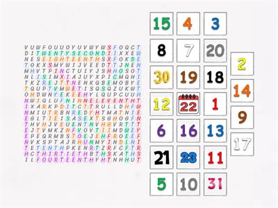 Ordinal Numbers Wordsearch -