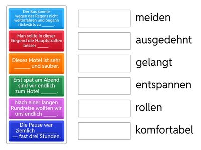 Wortschatz üben zur Lektion: "Ort, Platz, Stelle" Reisen