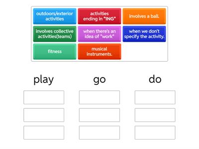 Collocations with Do, play, go. 