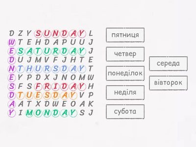 SS3 Days of the week