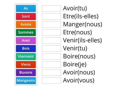 FRANSIZCA (ETRE-AVOIR-BOİRE-VENIR-MANGER)ezberlemek için oyun *10 soruluk*