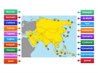 Mapa fizyczna Azji - wyspy, półwyspy