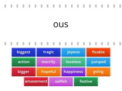 Read the suffixes / Find the word / Get to know suffix spellings