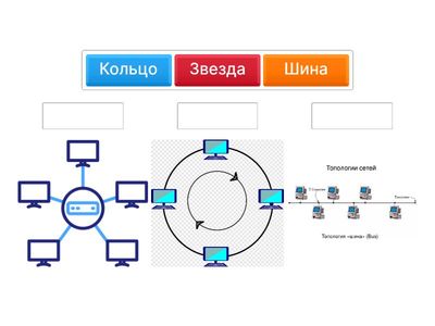 Сопоставьте название вида топологии сети с геометрическим изображением