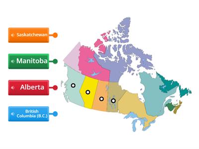 Label a map of the Western Canadian provinces