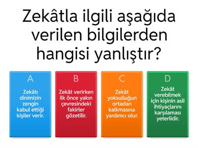 ZEKAT VE SADAKA ÜNİTE TESTİ