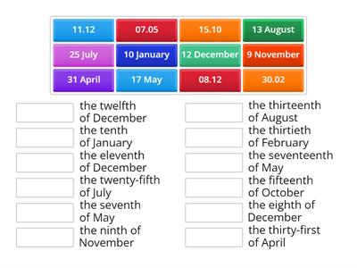 SO A1 Unit 5D Ordinal numbers - match