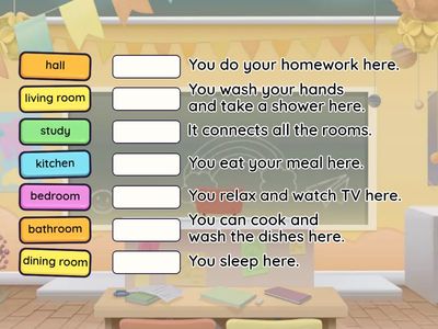 Match the descriptions with the rooms.
