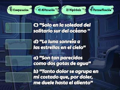 Figuras literarias: Comparación, Hipérbole, Personificación y Aliteración.