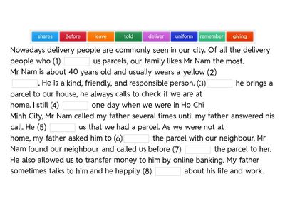 Fill in each blank with a suitable word from the box to complete a passage about a community helper.