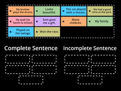 Lesson 2 Complete or Incomplete Sentence Sort