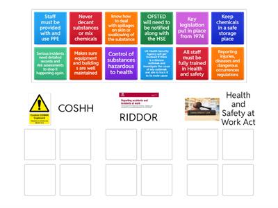 H&S at work Act , COSHH, RIDDOR 
