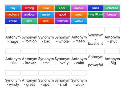 Synonyms and Antonyms 6th 