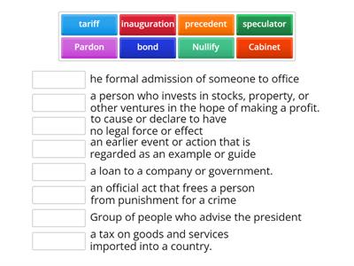 Washington Takes Office Vocab