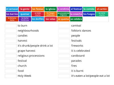 Festivales - Vocabulario importante - Empareja el español con el inglés