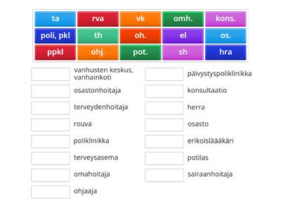  Hoitoalan lyhenteitä 3 (15 kpl) (paikkoja ja nimikkeitä) 