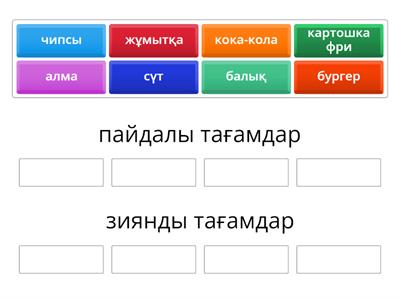 Пайдалы және зиянды тағамдар. сәйкестендіру кестесі