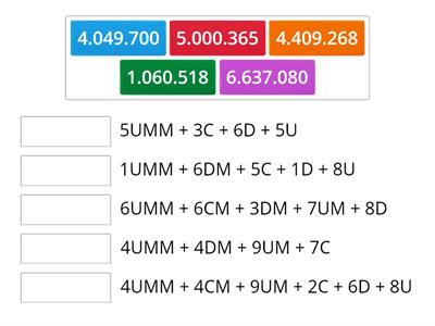 Relaciona el número con su descomposición (hasta 7 cifras)