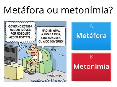 Figuras de linguagem: metáfora, metonímia, personificação, comparação e hipérbole.