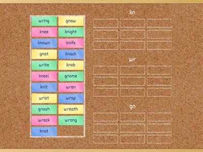 Sort 40: Silent Beginning Consonant KN, WR, GN