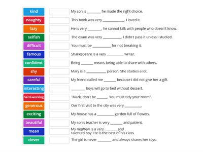 Adjectives A2 (match up)