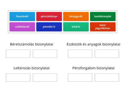 Bizonylatok csoportosítása jellegük szerint