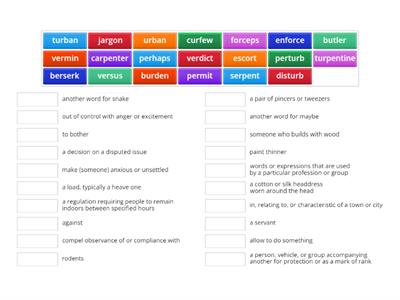 Megawords list 4 Vocabulary match