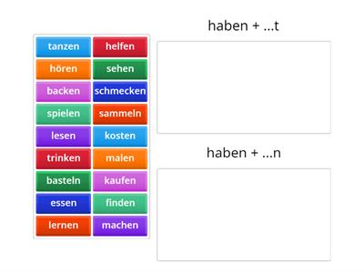 Sortiere die Verben nach ihrer Partizipendung: -t oder -en?