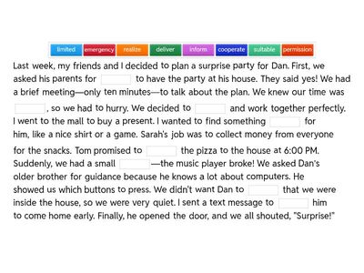 Module E vocabulary for 4 points - The Birthday Surprise 