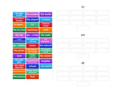 Prepositions at / on/ in- collocations