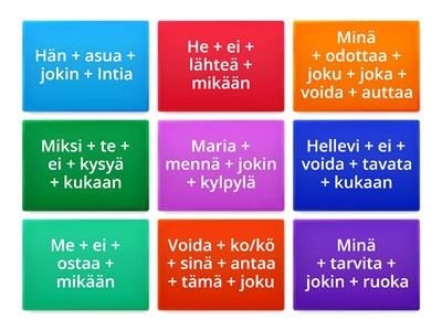 Joku, jokin, ei kukaan, ei mikään - lauseet