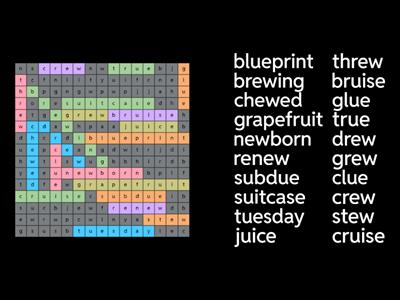 ew, ui, ue wordsearch